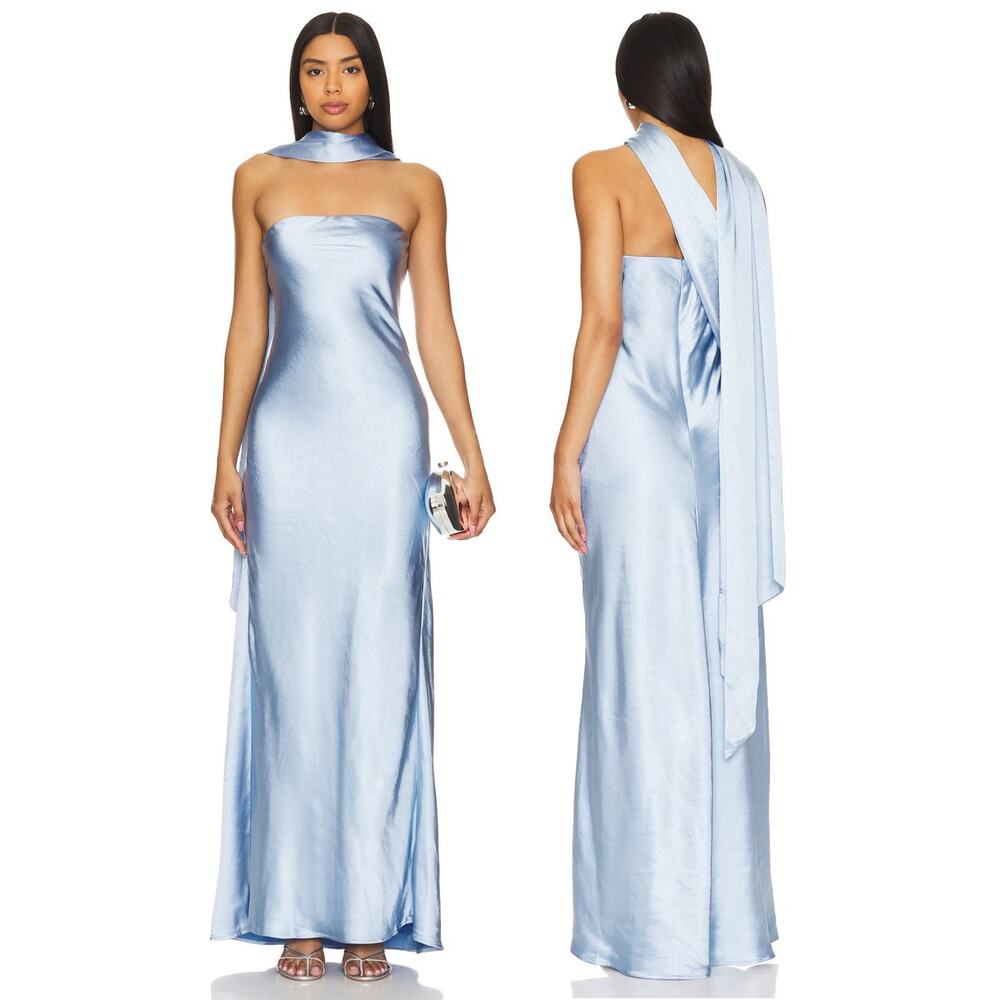 Misha Lilia Sash Neck Maxi Dress Satin Formal Party Wedding Guest Prom Hoco XS